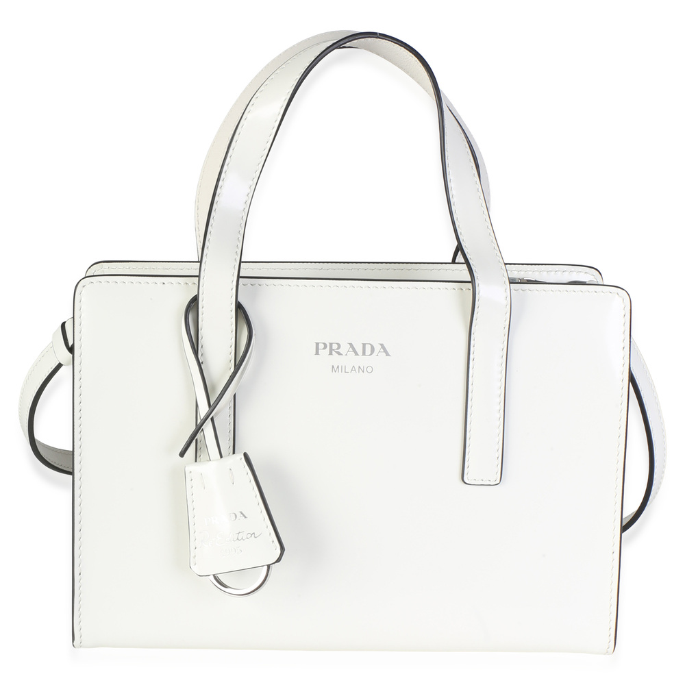 Prada White Spazzolato Mini Re-Edition 1995 Double Handle Bag